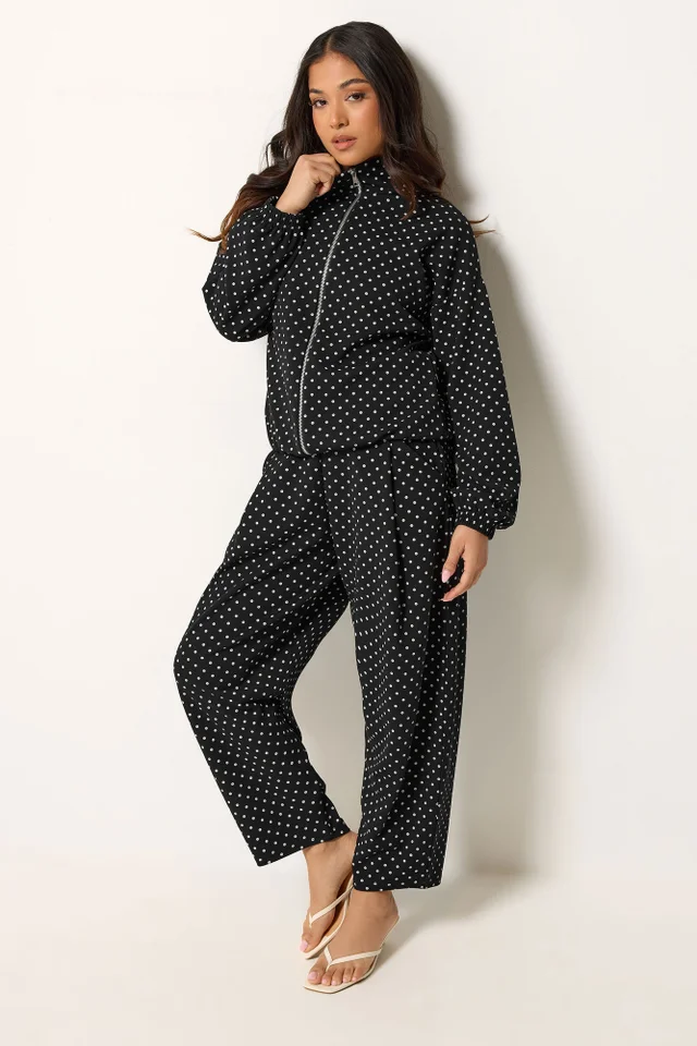 PixieGirl Petite Black Polka Dot Funnel Neck Jacket