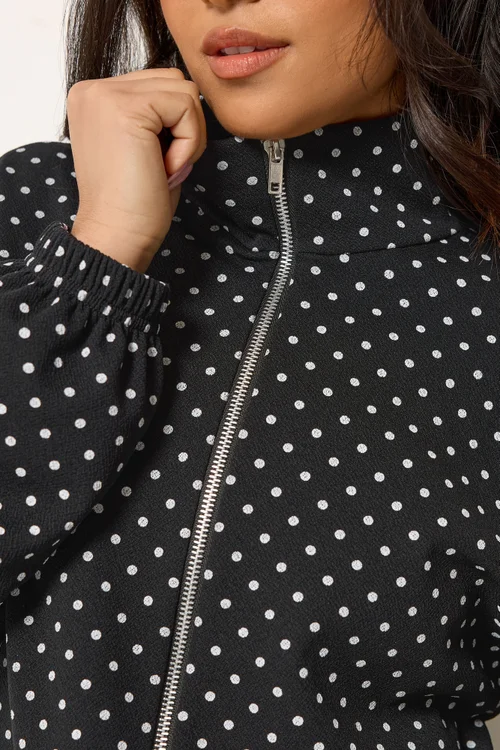 PixieGirl Petite Black Polka Dot Funnel Neck Jacket - 14 Image 4