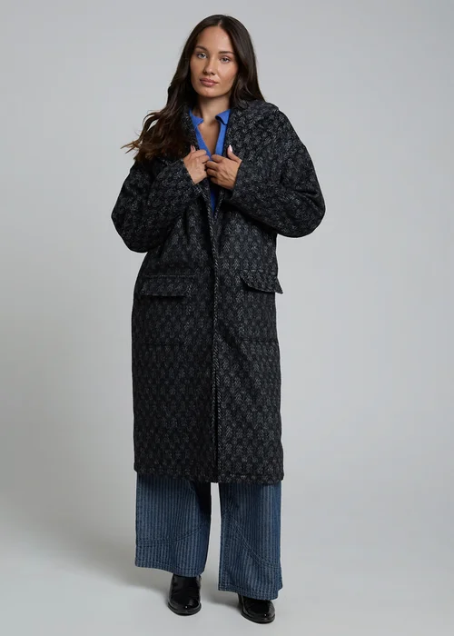 Wednesdays Girl Grey Textured Oversized Longline Button Coat - S Image 1