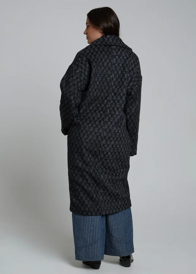 Wednesdays Girl Grey Textured Oversized Longline Button Coat