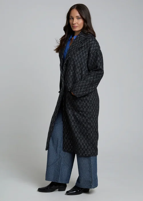 Wednesdays Girl Grey Textured Oversized Longline Button Coat - S Image 4