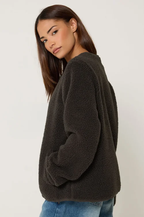 PixieGirl Petite Chocolate Brown Borg Jacket - 10 Image 3