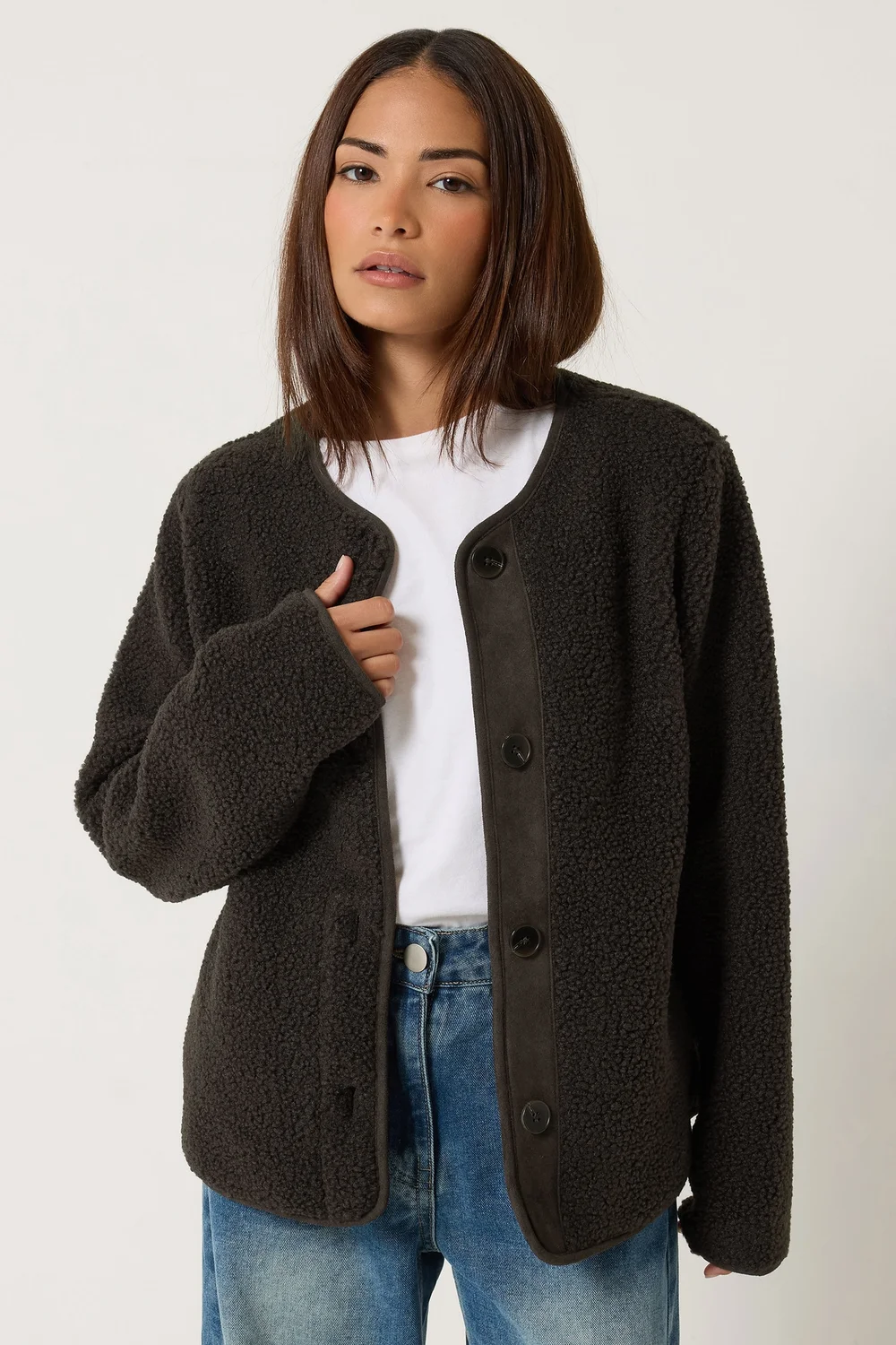 PixieGirl Petite Chocolate Brown Borg Jacket - 10 Image 1