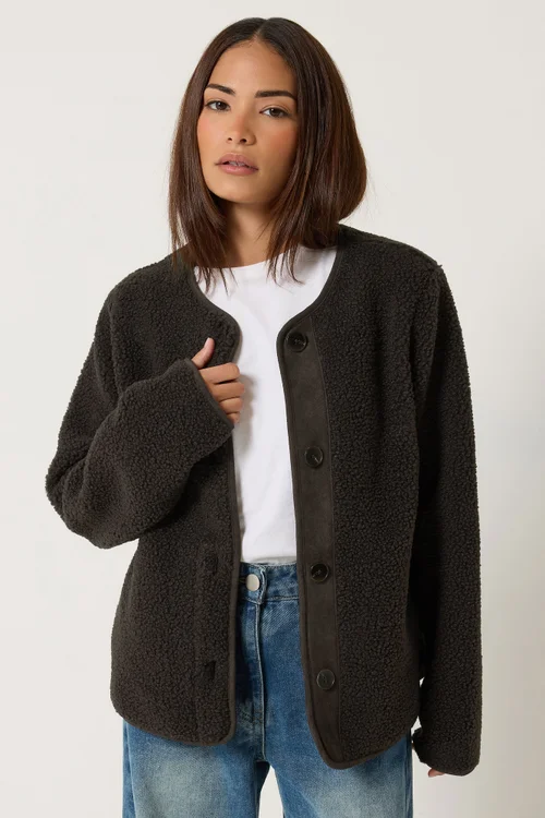 PixieGirl Petite Chocolate Brown Borg Jacket - 10 Image 1