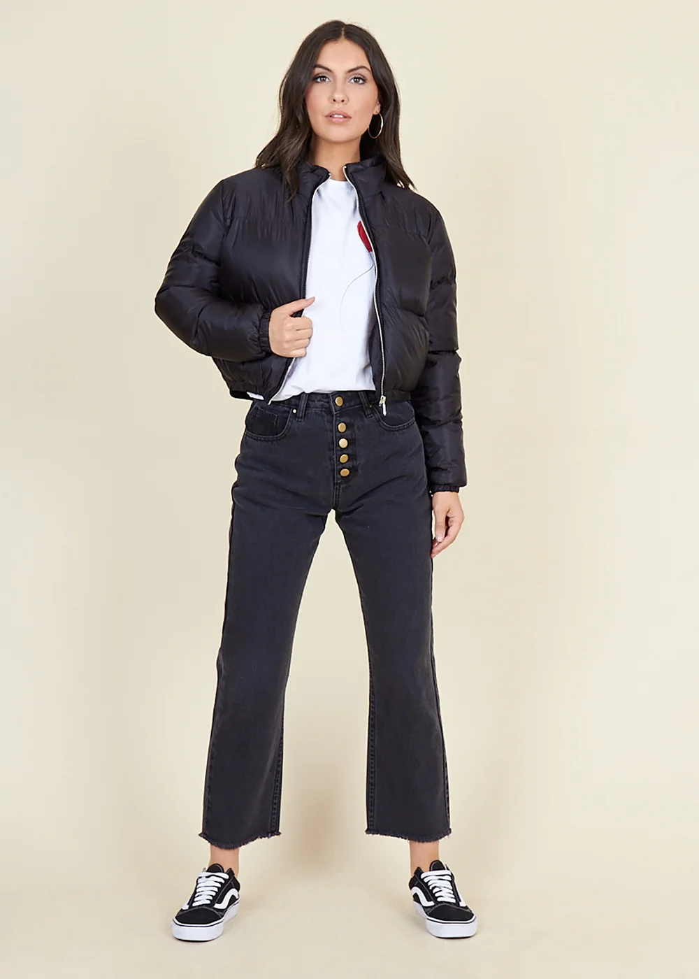 Wednesdays Girl Black Cropped Zip Funnel Neck Puffer Jacket - L Image 4
