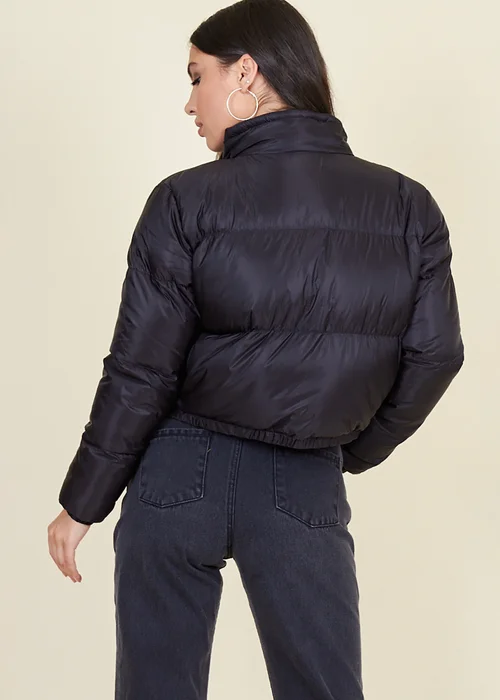 Wednesdays Girl Black Cropped Zip Funnel Neck Puffer Jacket - L Image 2