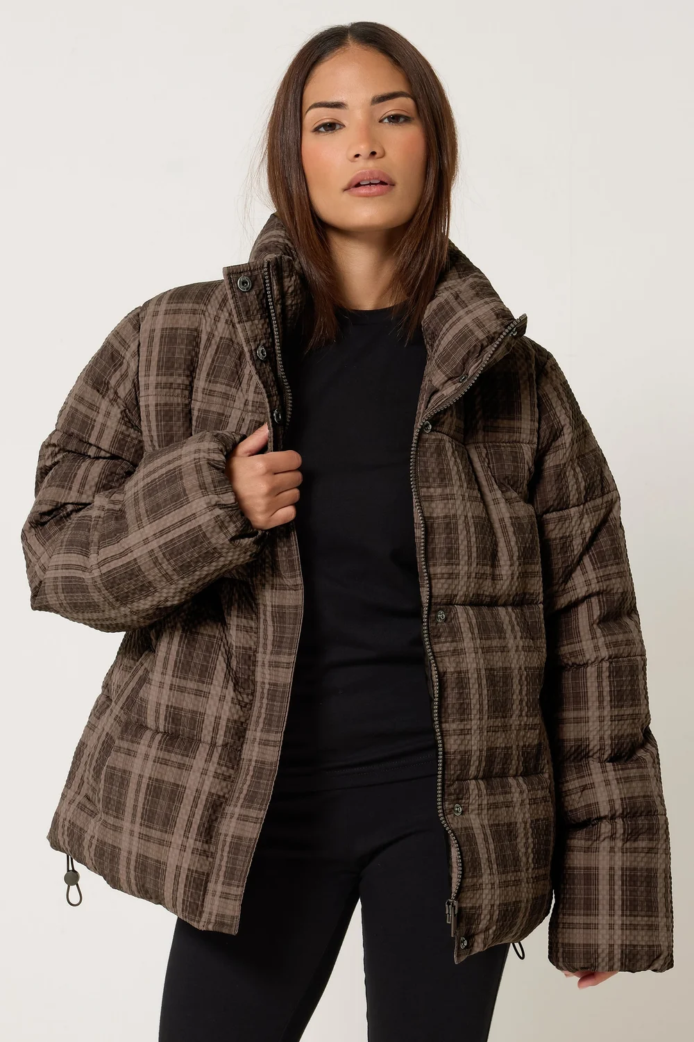 PixieGirl Petite Chocolate Brown Check Puffer Coat - 12 Image 1