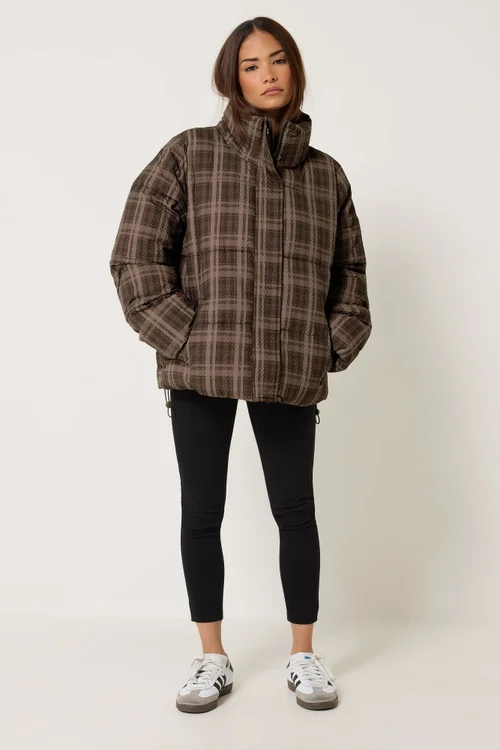 PixieGirl Petite Chocolate Brown Check Puffer Coat - 12 Image 2
