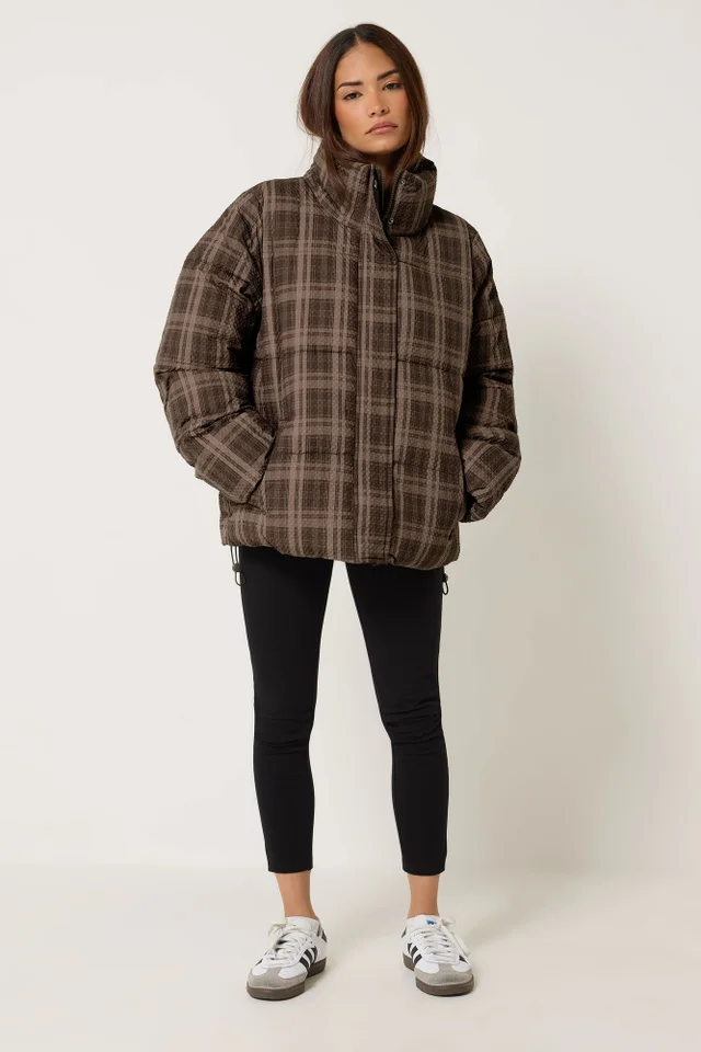 PixieGirl Petite Chocolate Brown Check Puffer Coat