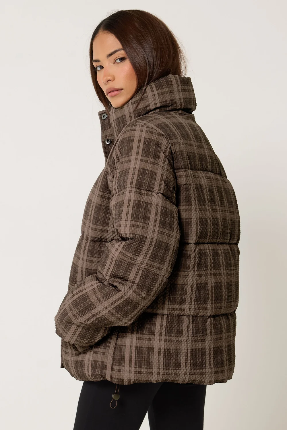 PixieGirl Petite Chocolate Brown Check Puffer Coat - 12 Image 3