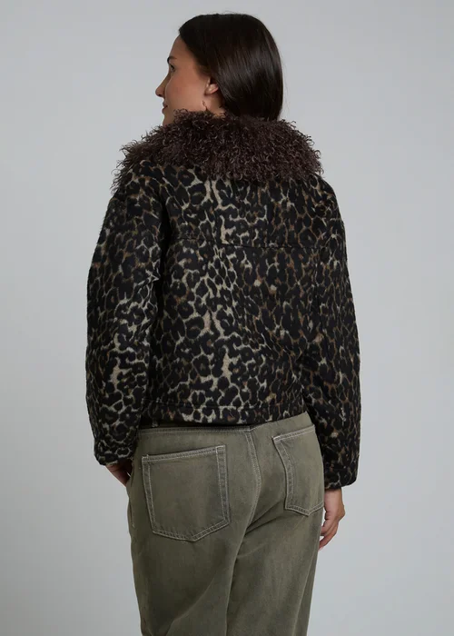 Wednesdays Girl Brown Leopard Print Faux Fur Collar Cropped Jacket - XS Image 2
