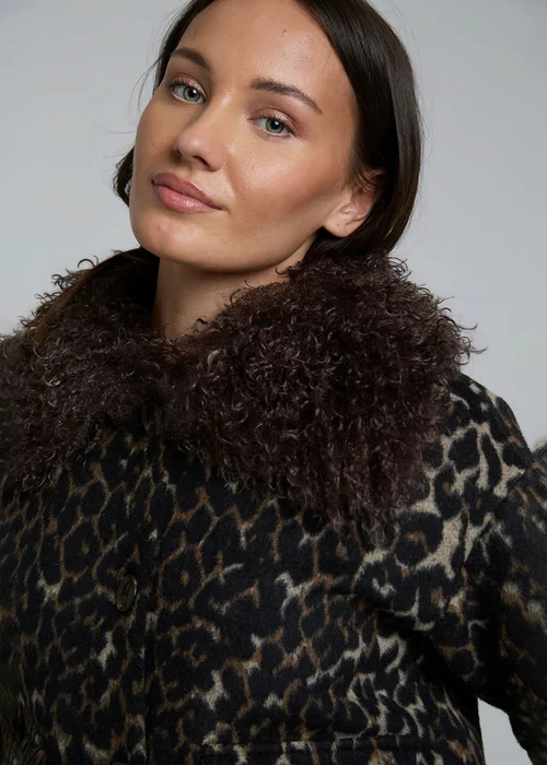 Wednesdays Girl Brown Leopard Print Faux Fur Collar Cropped Jacket - XS Image 3