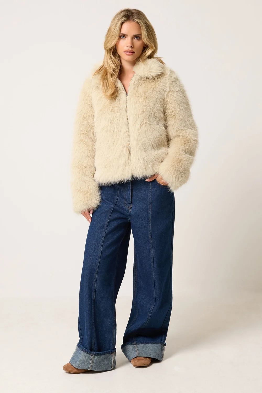 PixieGirl Petite Ivory White Faux Fur Coat - 14 Image 2