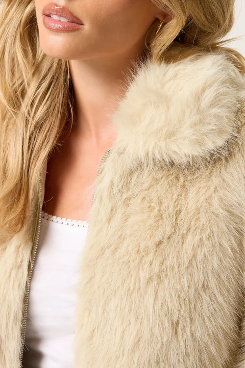 PixieGirl Petite Ivory White Faux Fur Coat - 14 Image 4