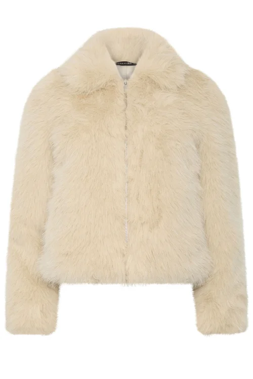 PixieGirl Petite Ivory White Faux Fur Coat - 14 Image 5