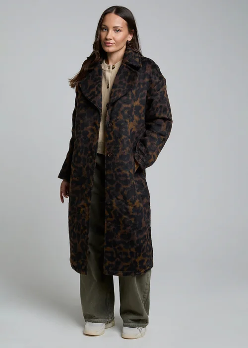 Wednesdays Girl Brown Leopard Print Mid-Length Tailored Coat - S Image 1