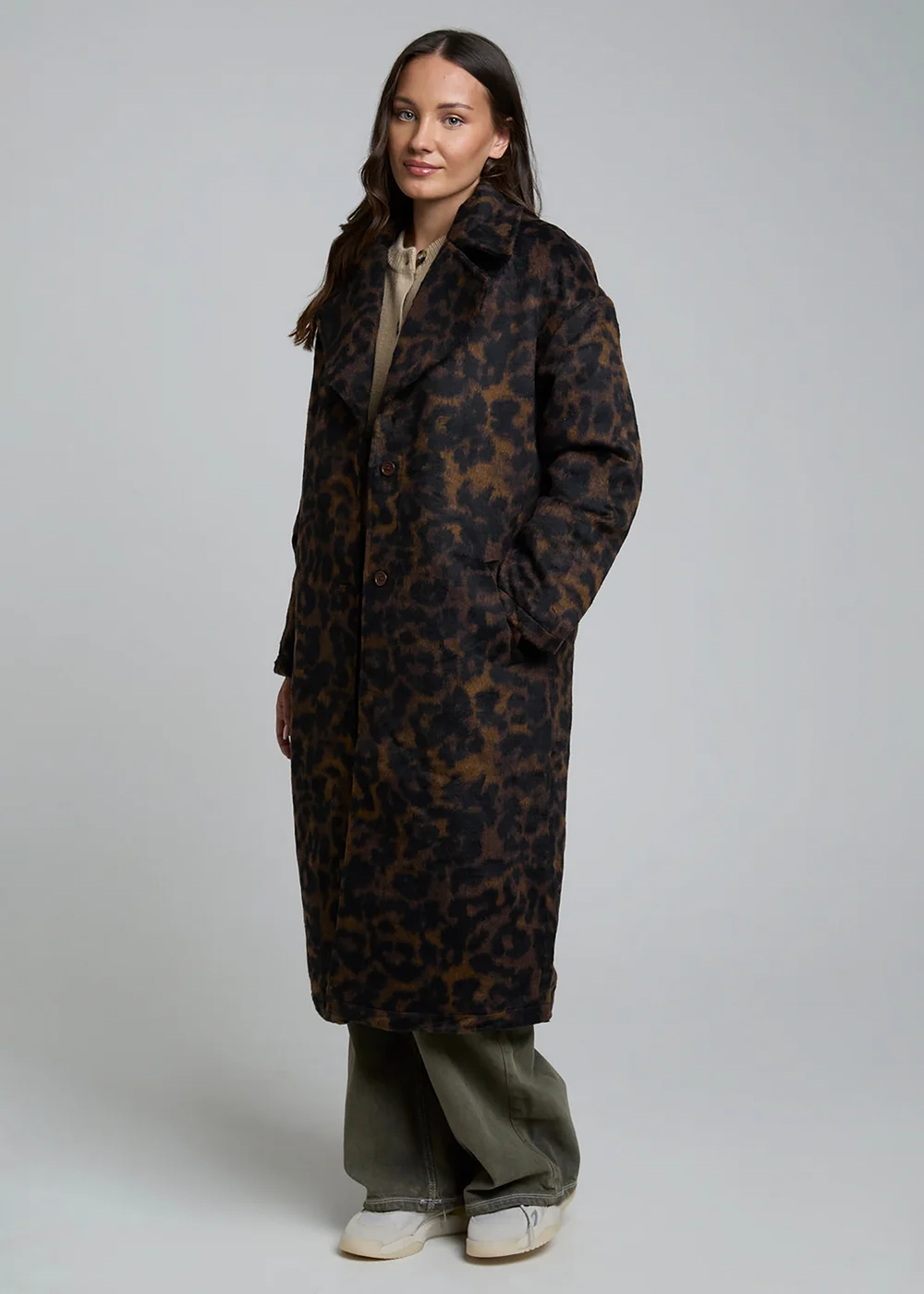 Wednesdays Girl Brown Leopard Print Mid-Length Tailored Coat - S Image 4
