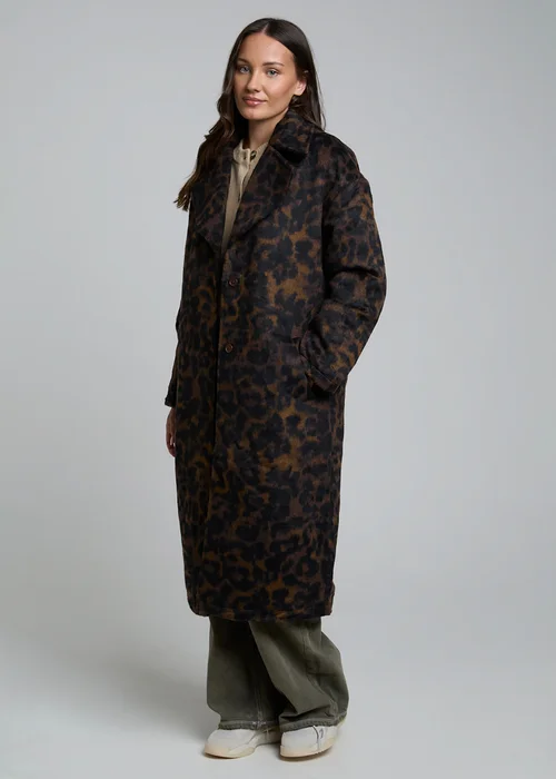 Wednesdays Girl Brown Leopard Print Mid-Length Tailored Coat - S Image 4