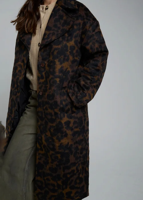 Wednesdays Girl Brown Leopard Print Mid-Length Tailored Coat - S Image 3