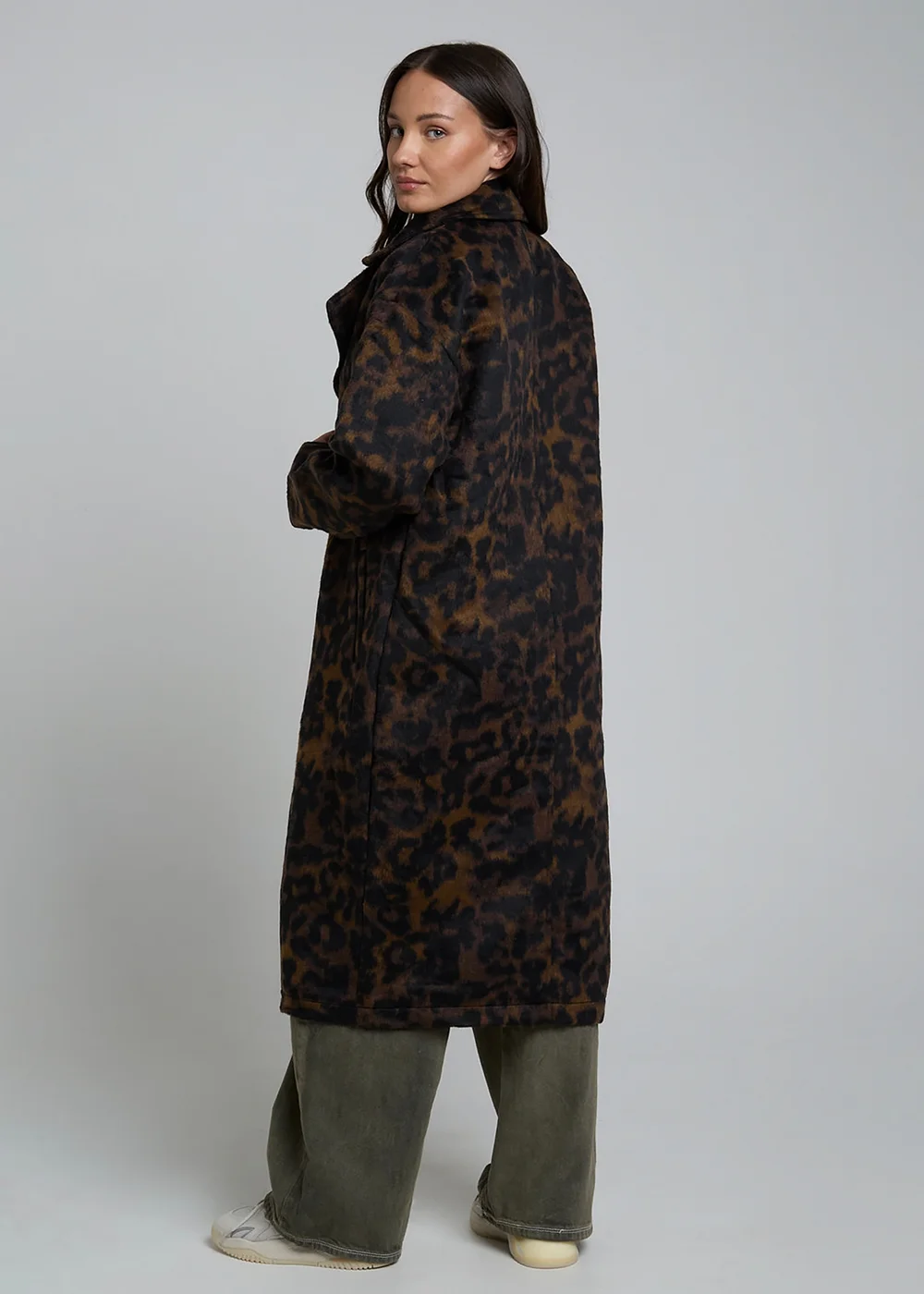 Wednesdays Girl Brown Leopard Print Mid-Length Tailored Coat - S Image 2