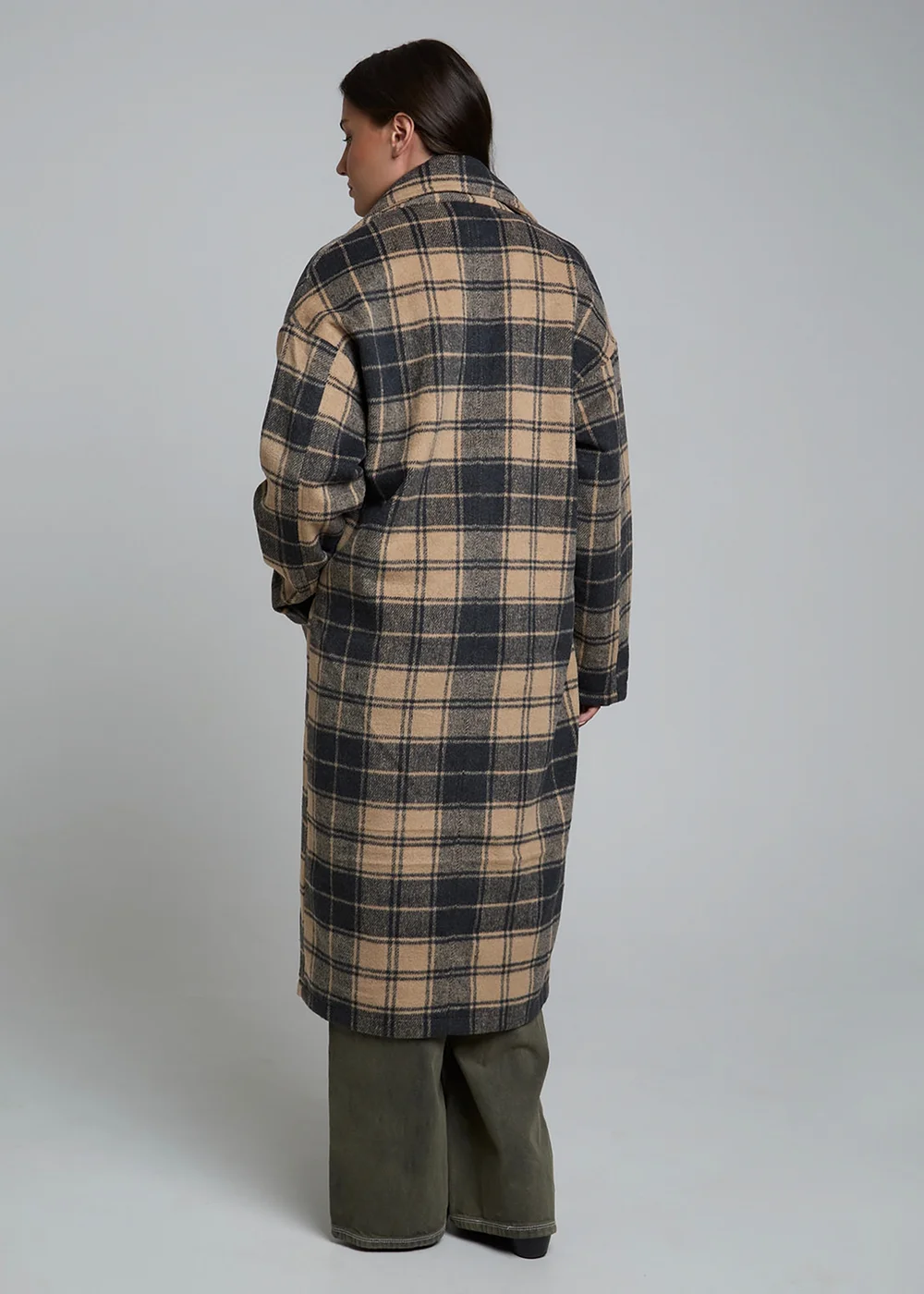 Wednesdays Girl Camel Longline Check Button Tailored Coat - M Image 2