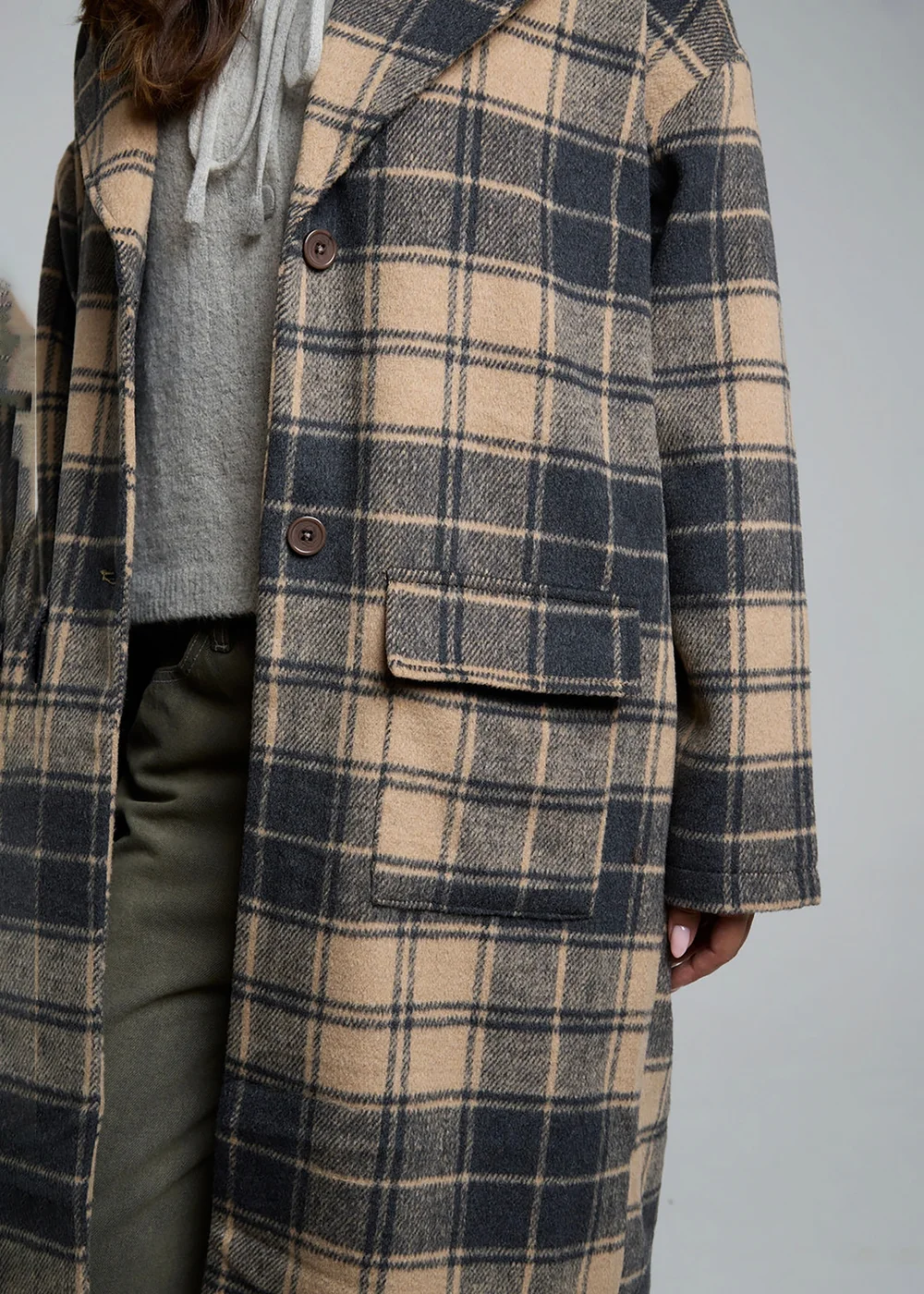 Wednesdays Girl Camel Longline Check Button Tailored Coat - M Image 3
