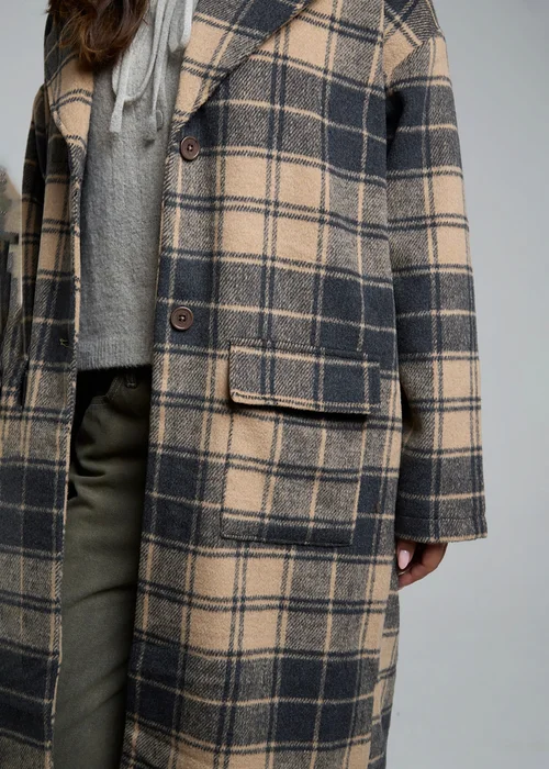 Wednesdays Girl Camel Longline Check Button Tailored Coat - M Image 3