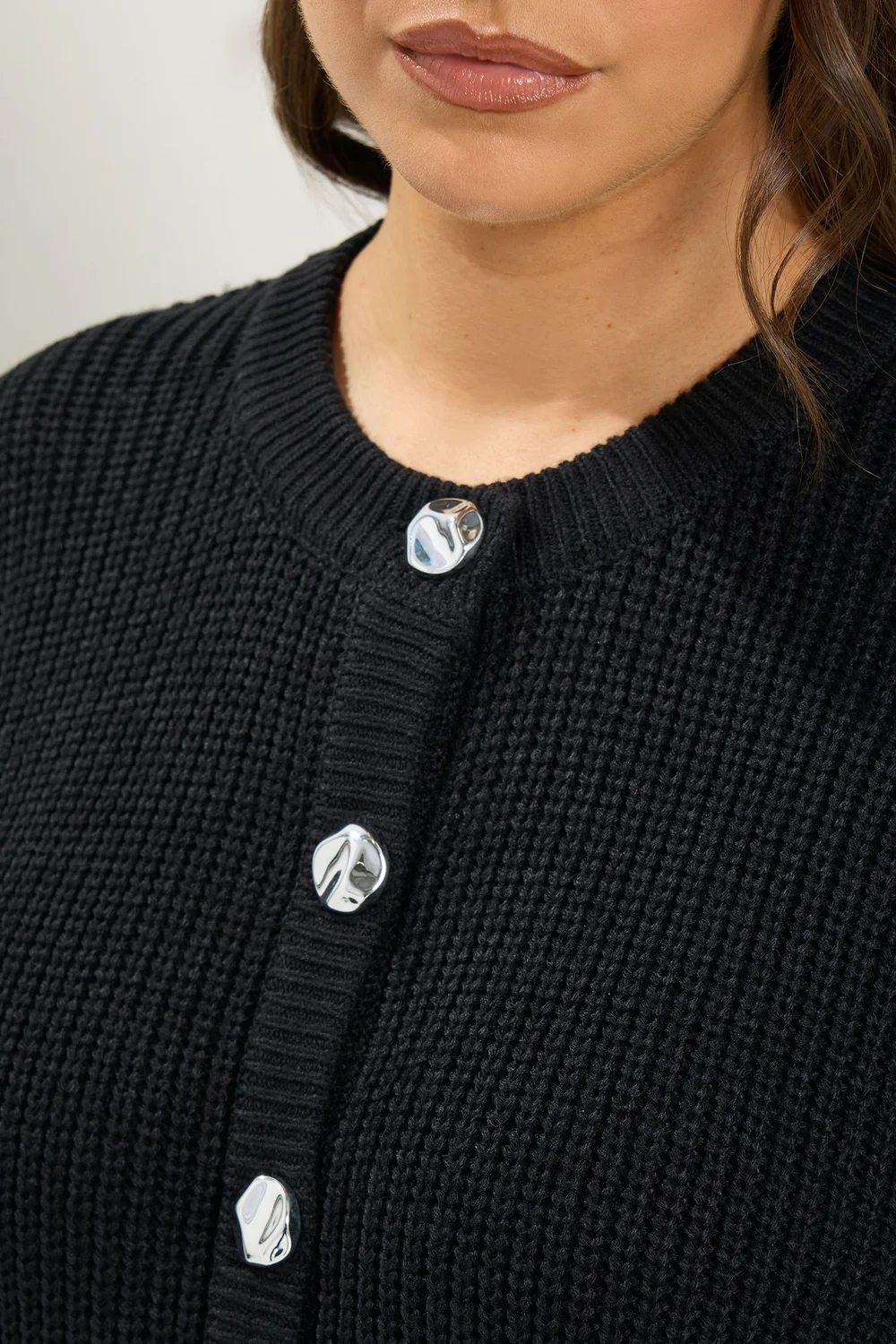 Yours Curve Black Metal Button Knitted Cardigan - 14-16 Image 4