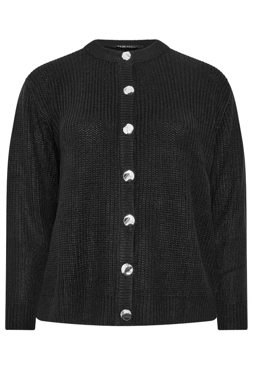 Yours Curve Black Metal Button Knitted Cardigan - 14-16 Image 5