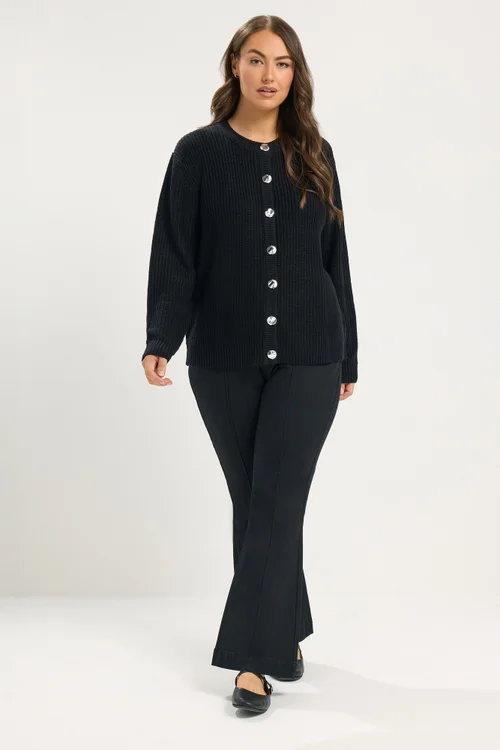 Yours Curve Black Metal Button Knitted Cardigan - 14-16 Image 2