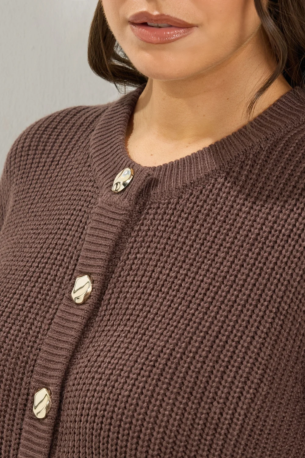 Yours Curve Chocolate Brown Metal Button Knitted Cardigan - 14-16 Image 4