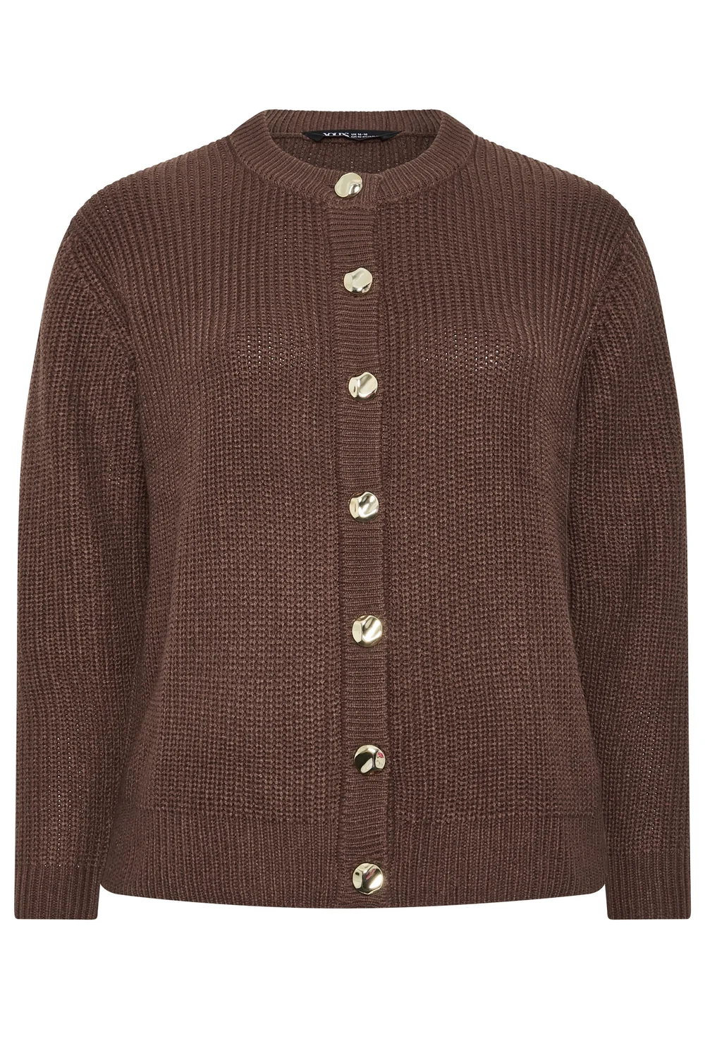 Yours Curve Chocolate Brown Metal Button Knitted Cardigan - 14-16 Image 5