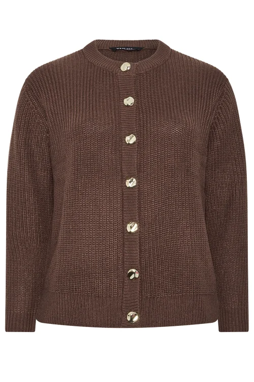 Yours Curve Chocolate Brown Metal Button Knitted Cardigan - 14-16 Image 5
