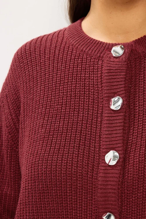 Yours Curve Red Metal Button Knitted Cardigan - 14-16 Image 4