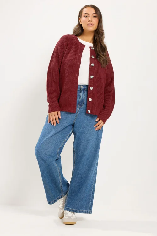 Yours Curve Red Metal Button Knitted Cardigan - 14-16 Image 2