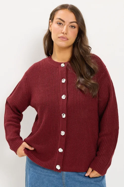 Yours Curve Red Metal Button Knitted Cardigan - 14-16 Image 1