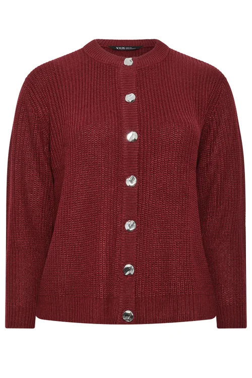 Yours Curve Red Metal Button Knitted Cardigan - 14-16 Image 5