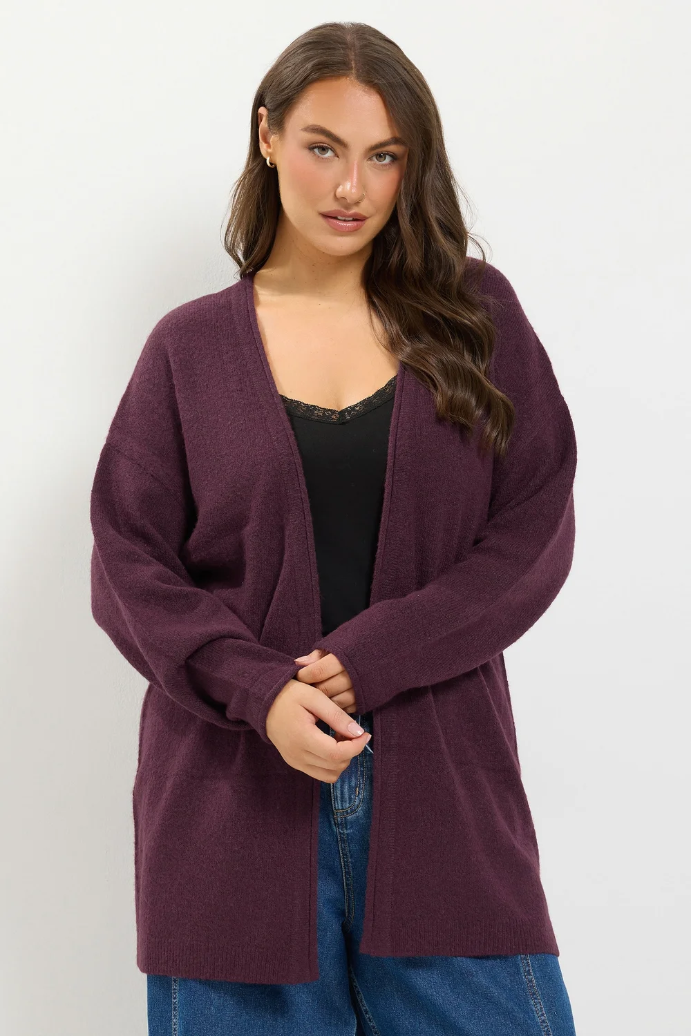 Yours Curve Burgundy Red Soft Touch Cardigan - 14-16 Image 1