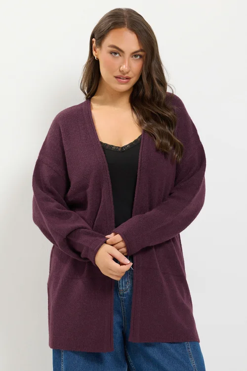 Yours Curve Burgundy Red Soft Touch Cardigan - 14-16 Image 1