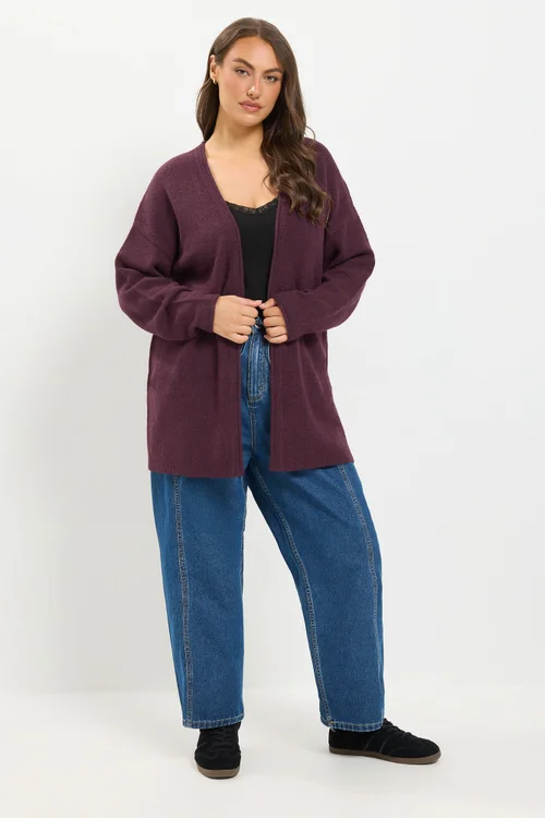 Yours Curve Burgundy Red Soft Touch Cardigan - 14-16 Image 2