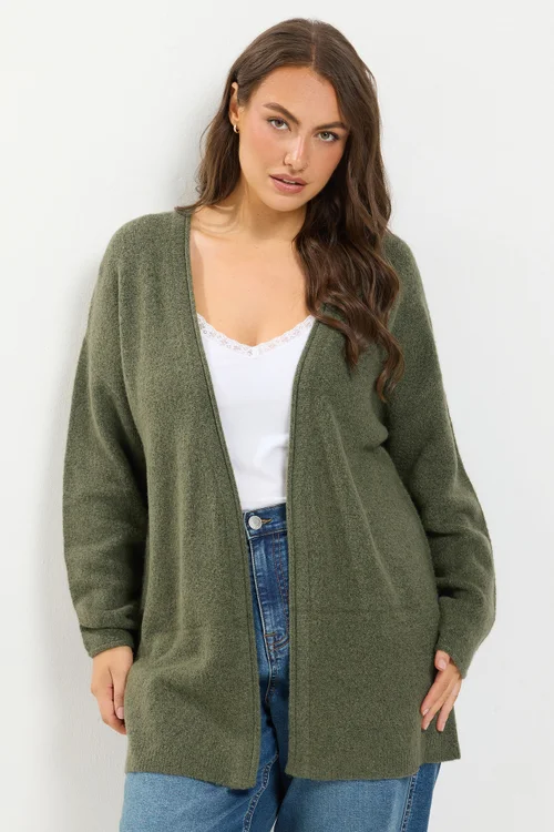 Yours Curve Khaki Green Soft Touch Cardigan - 14-16 Image 1