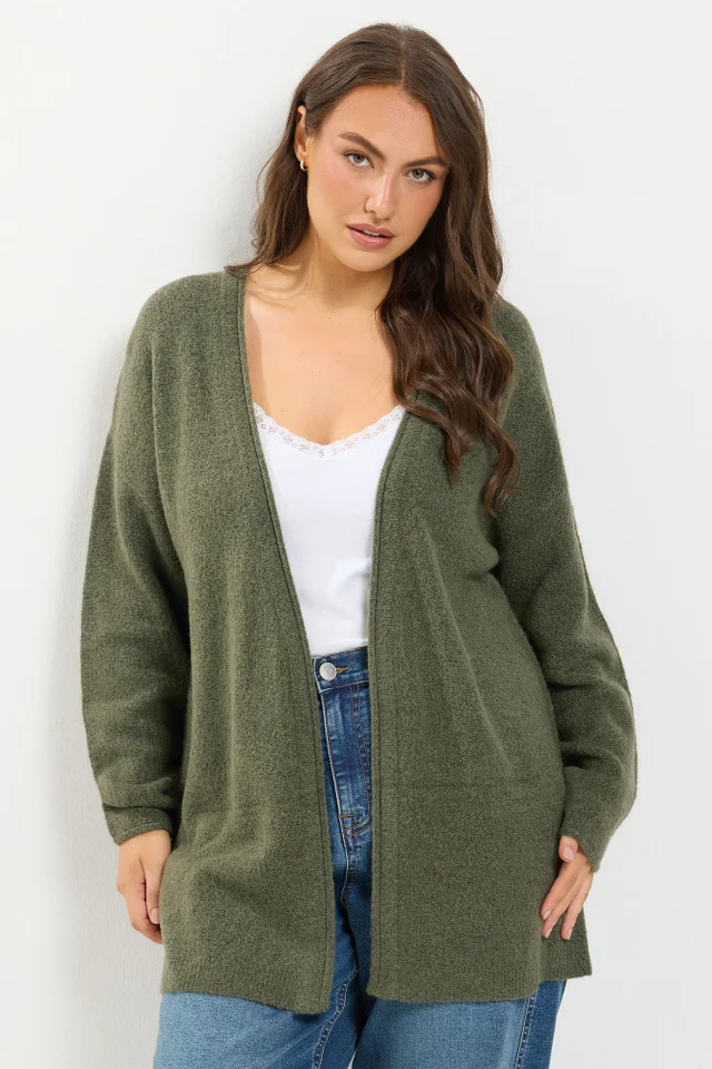 Yours Curve Khaki Green Soft Touch Cardigan