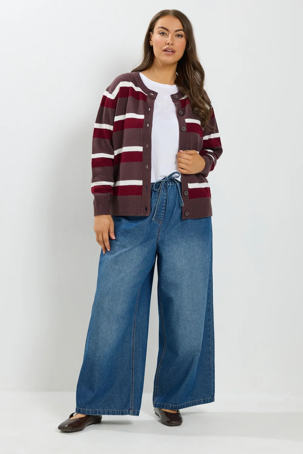 Yours Curve Chocolate Brown Stripe Cardigan - 22-24 Image 4