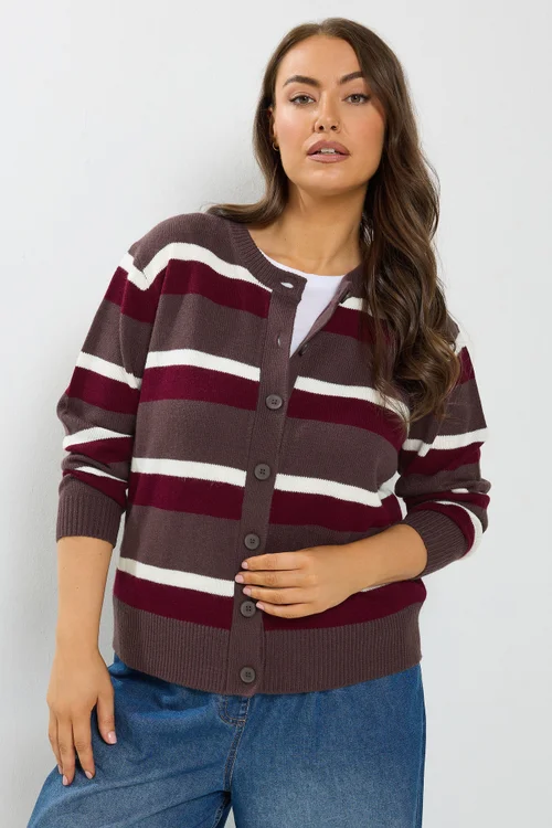 Yours Curve Chocolate Brown Stripe Cardigan - 22-24 Image 1