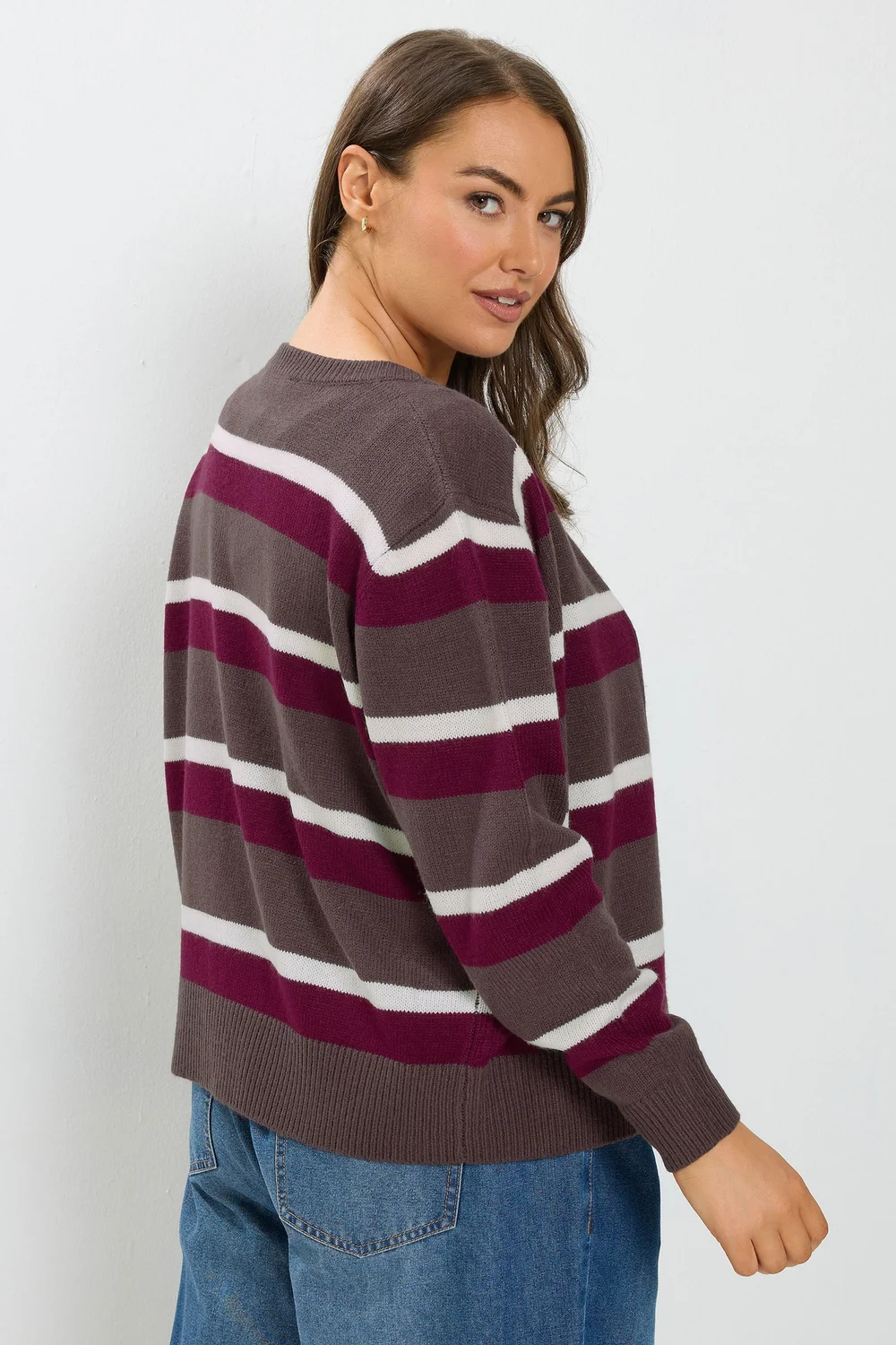 Yours Curve Chocolate Brown Stripe Cardigan - 22-24 Image 3