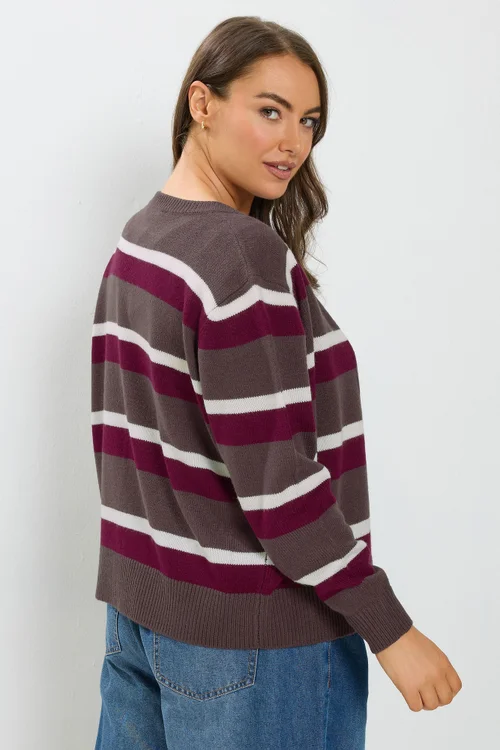 Yours Curve Chocolate Brown Stripe Cardigan - 22-24 Image 3