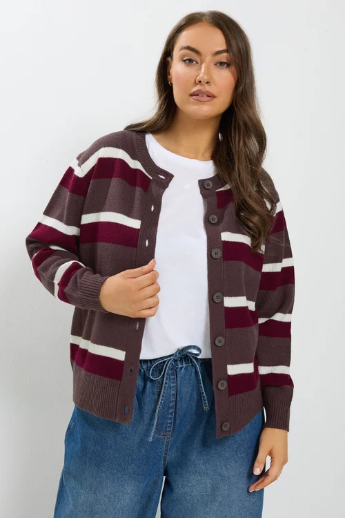 Yours Curve Chocolate Brown Stripe Cardigan - 22-24 Image 2