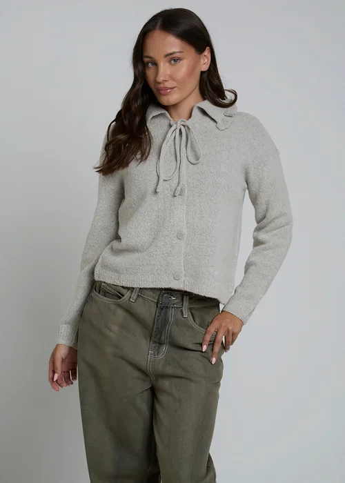Wednesdays Girl Grey Ruffle Collared Long Sleeve Button Cardigan - S Image 5