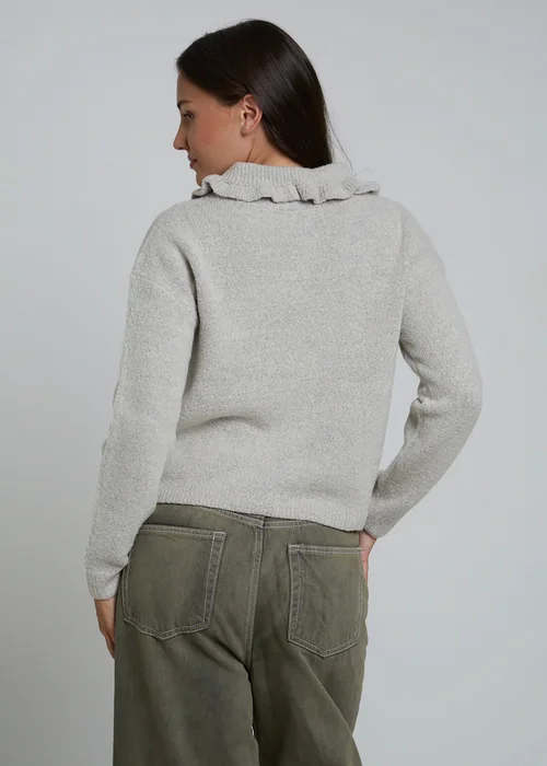 Wednesdays Girl Grey Ruffle Collared Long Sleeve Button Cardigan - S Image 2