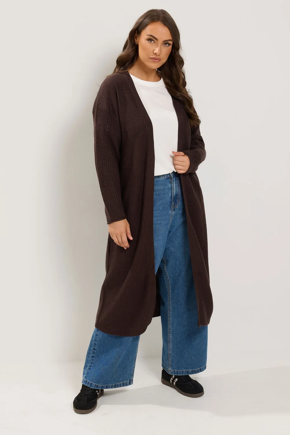 Yours Curve Chocolate Brown Maxi Knitted Cardigan - 14-16 Image 1